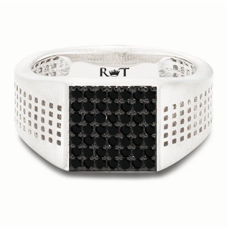 MESH Collection - 14K White Gold Mens Black Diamond Ring